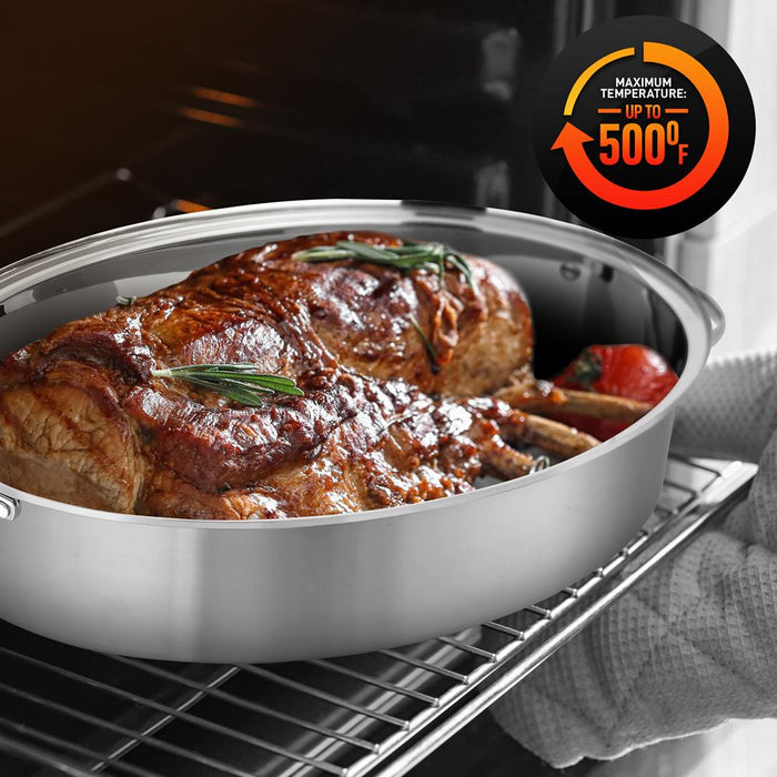 Oval Roasting Pan / Roaster With Polished Rack And Stainless Steel Lid