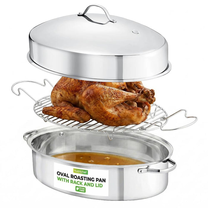 20" Oval Roasting Pan - Tender Roasts - Stainless Steel, Dishwasher Safe