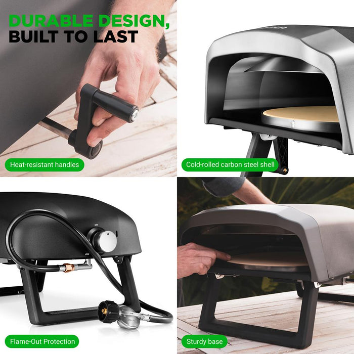 Outdoor Pizza Oven - 1-Min Cook - Rotating Stone - Carbon Steel