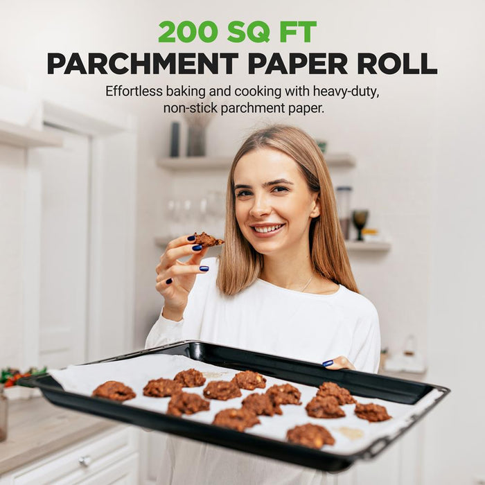 200 Sq. Ft. Heavy Duty Parchment Paper Roll For Baking, Easy To Cut & Non-Stick Cooking Paper For Bread, Cookies, Air Fryer, Steaming, Grilling