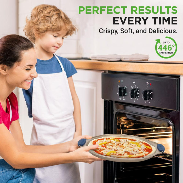 3-Piece Pizza Tray Set for Crispy Pizzas, Nonstick Carbon Steel, Gold