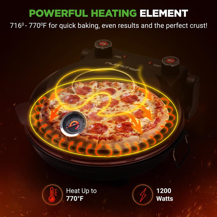 Electric Pizza Oven 12" Precise Cooking Non-Stick Stone