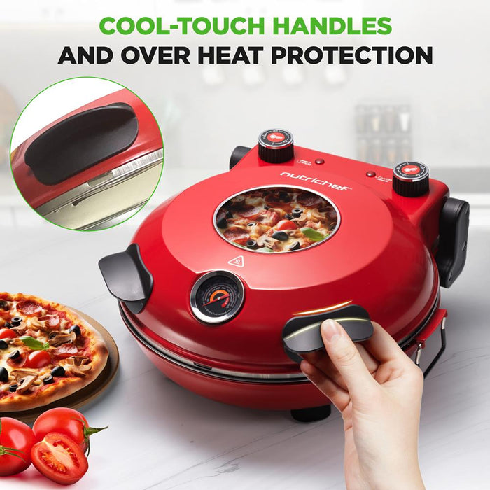 Electric Pizza Oven, Precise Cooking, Non-Stick Stone, Red