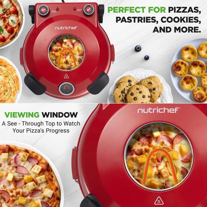 Electric Pizza Oven, Precise Cooking, Non-Stick Stone, Red