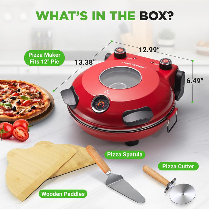 Electric Pizza Oven, Precise Cooking, Non-Stick Stone, Red