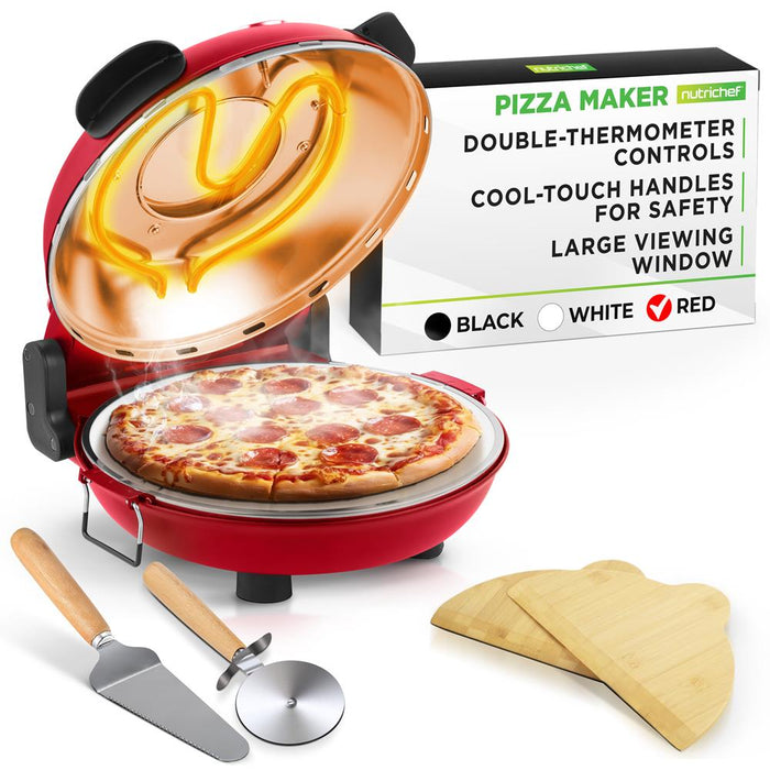 Electric Pizza Oven, Precise Cooking, Non-Stick Stone, Red
