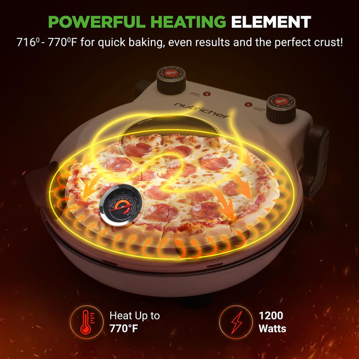 Electric Pizza Oven 12" | Precise Cooking | Non-Stick Stone | White