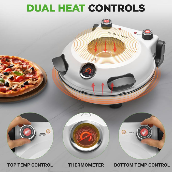 Electric Pizza Oven 12" | Precise Cooking | Non-Stick Stone | White