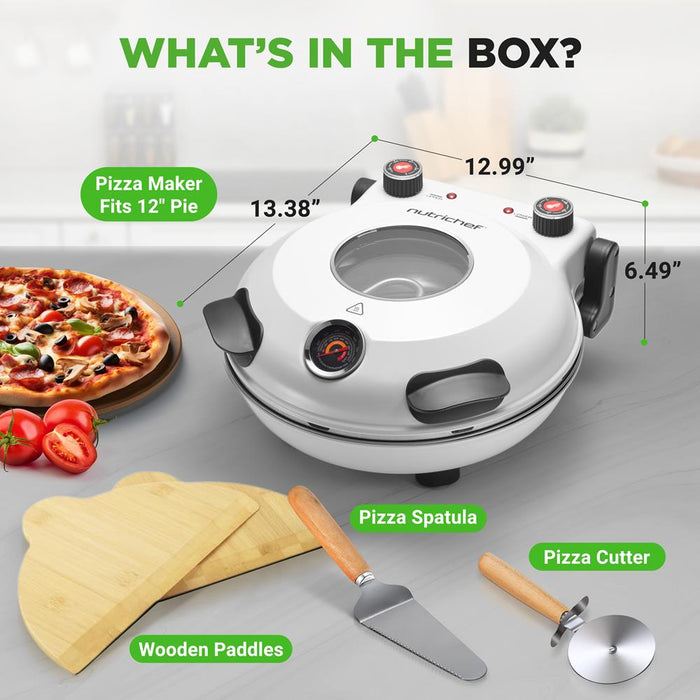 Electric Pizza Oven 12" | Precise Cooking | Non-Stick Stone | White