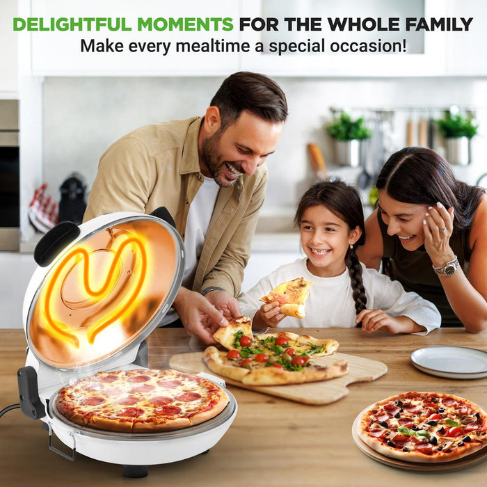 Electric Pizza Oven 12" | Precise Cooking | Non-Stick Stone | White