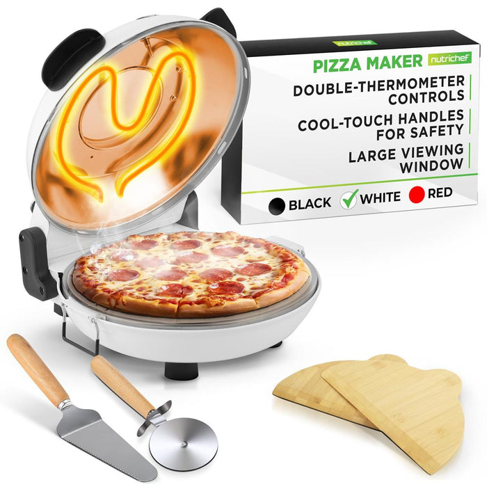 Electric Pizza Oven 12" | Precise Cooking | Non-Stick Stone | White