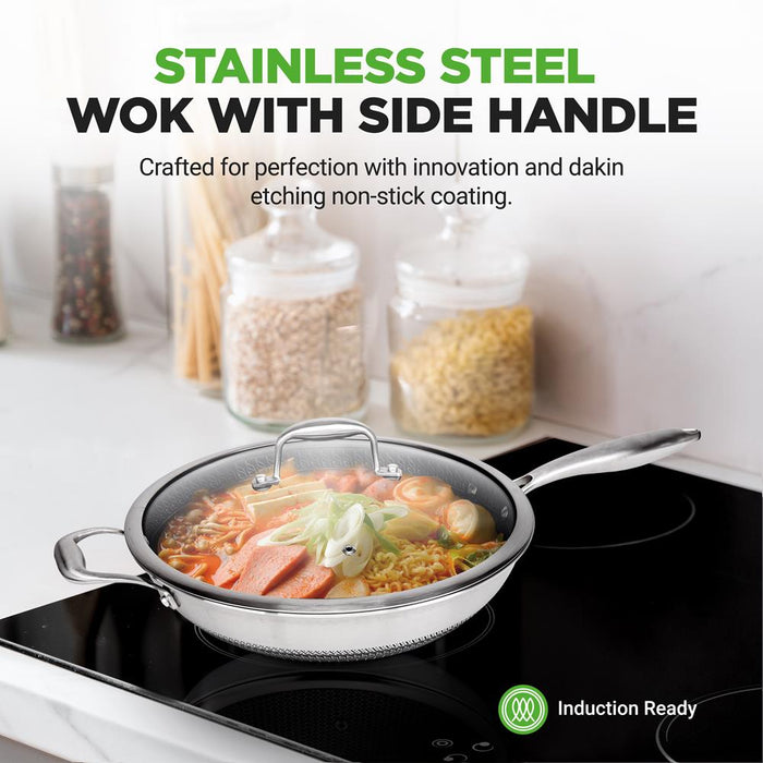 Stainless Steel Wok With Side Handle