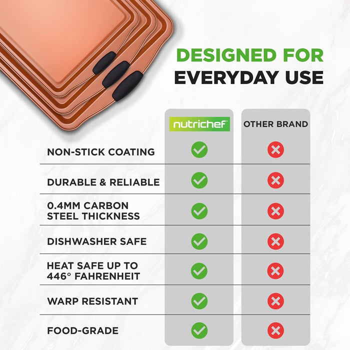 3-Piece Nonstick Bakeware Set - Flexible Carbon Steel, Silicone Handles