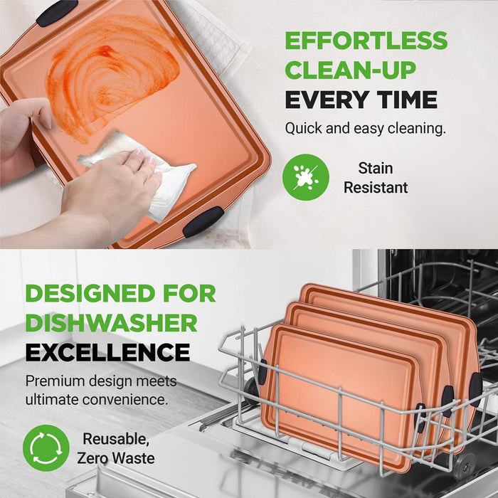 3-Piece Nonstick Bakeware Set - Flexible Carbon Steel, Silicone Handles