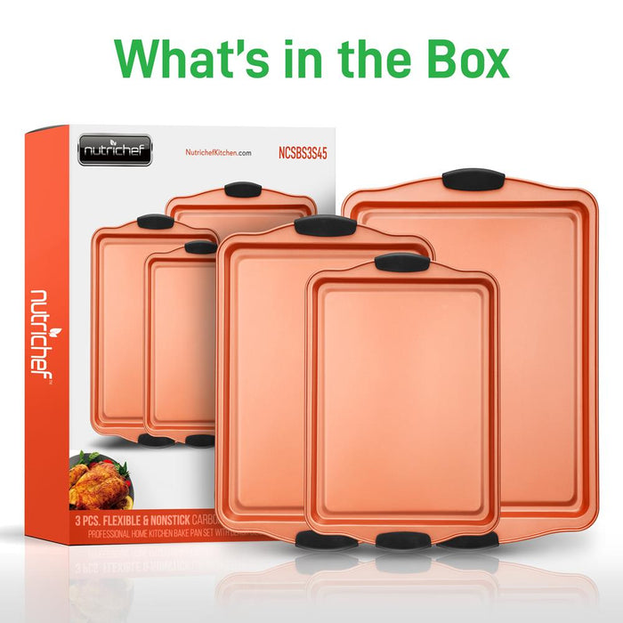 3-Piece Nonstick Bakeware Set - Flexible Carbon Steel, Silicone Handles