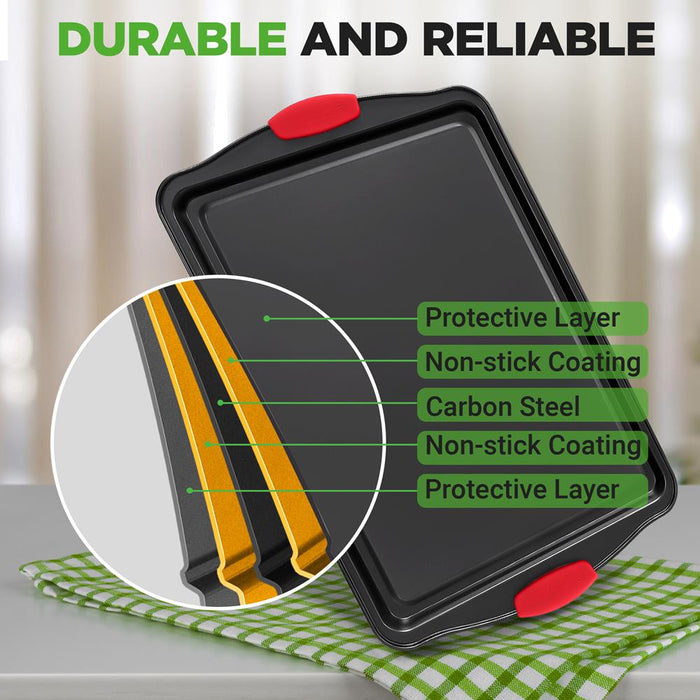 6-Piece Nonstick Bakeware Set, Carbon Steel, Red Silicone Handles