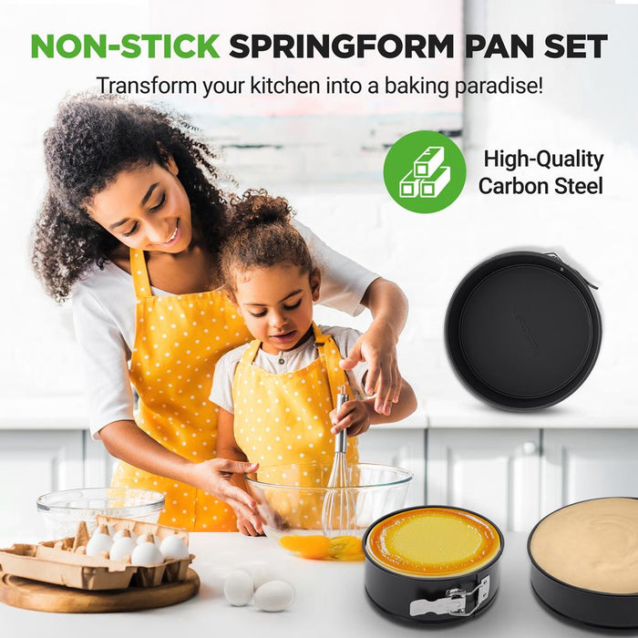 3-Piece Nonstick Springform Pan Set, Easy Release, Carbon Steel, Black