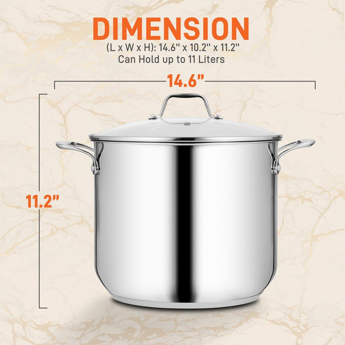 Stainless Steel Cookware Stockpot - 12 Quart, Heavy Duty Induction Pot, Soup Pot With Lid