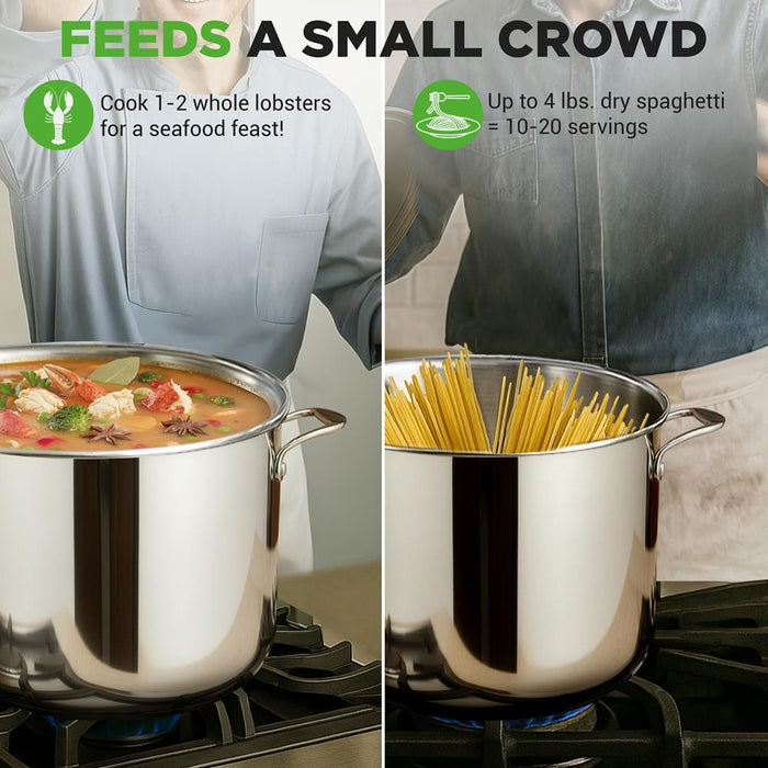 12-Quart Stock Pot, Even Heat, Stainless Steel, Tempered Glass Lid