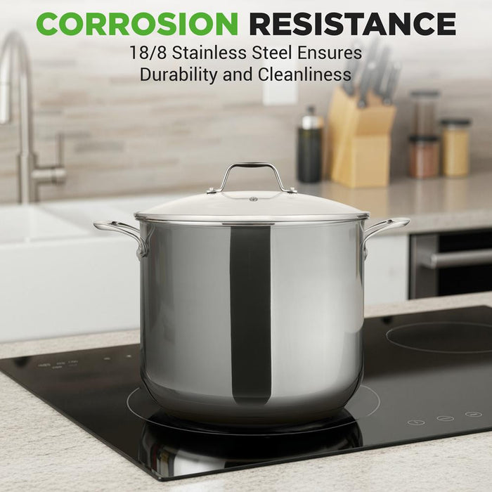 12-Quart Stock Pot, Even Heat, Stainless Steel, Tempered Glass Lid