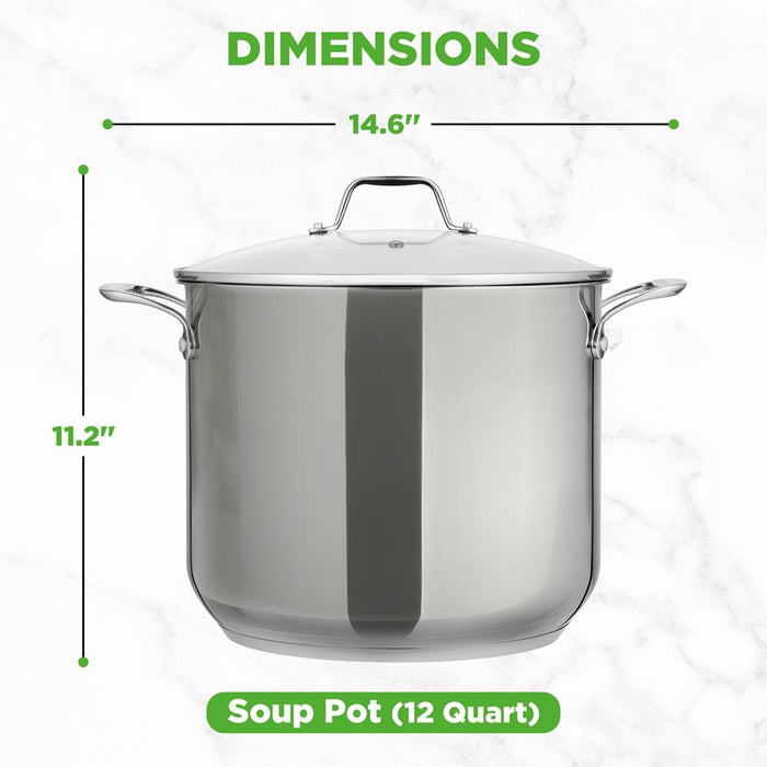 12-Quart Stock Pot, Even Heat, Stainless Steel, Tempered Glass Lid