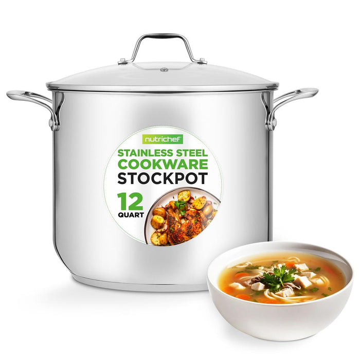 Stainless Steel Cookware Stockpot - 12 Quart, Heavy Duty Induction Pot, Soup Pot With Lid