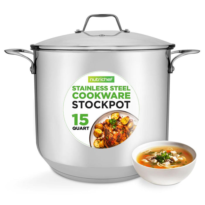 15-Quart Stainless Steel Stock Pot, Induction Safe, Tempered Glass Lid