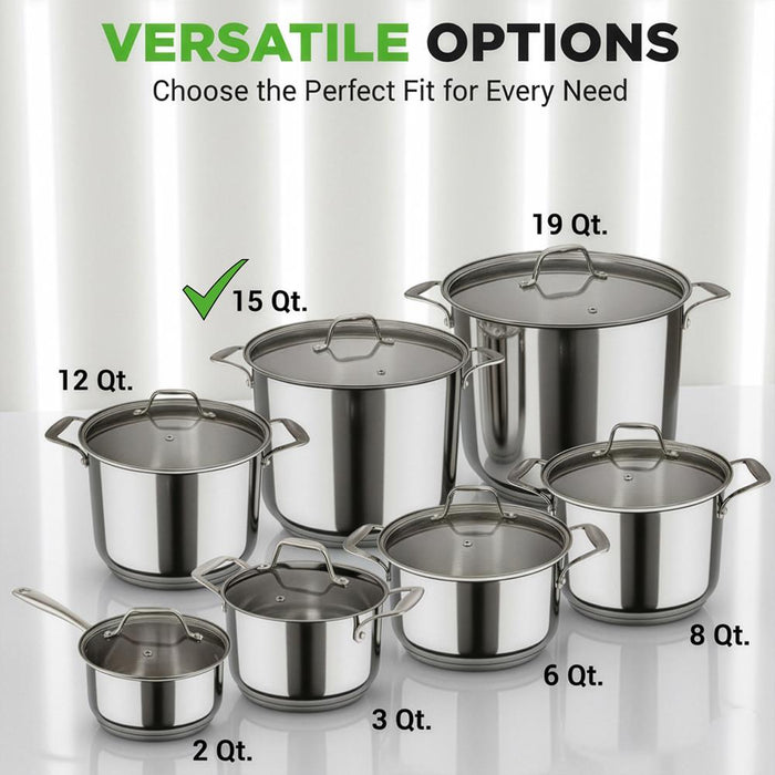 15-Quart Stainless Steel Stock Pot, Induction Safe, Tempered Glass Lid