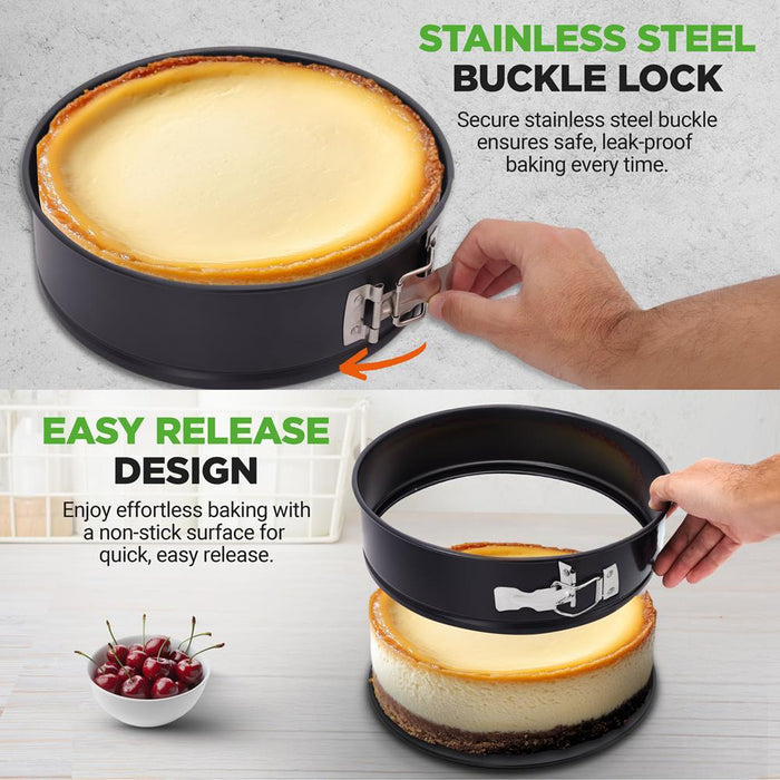 9" Nonstick Springform Cake Pan, Easy Release, Carbon Steel, Black