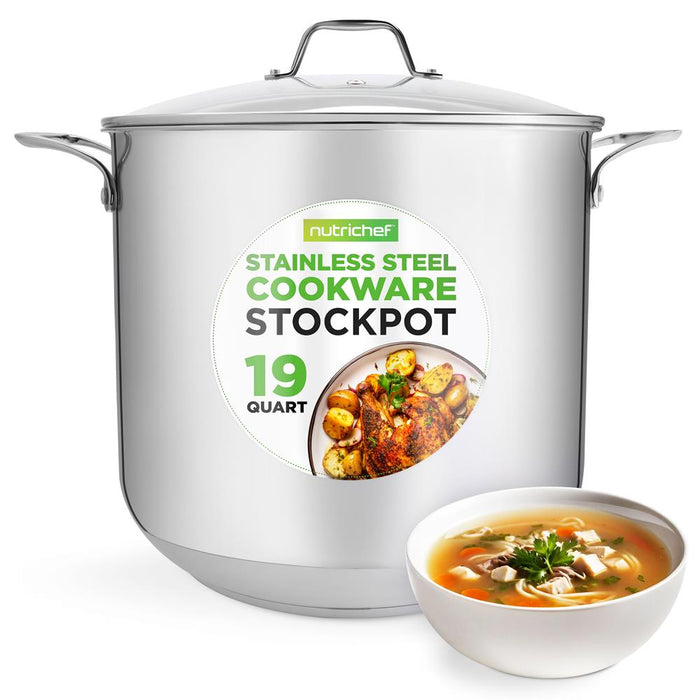 Stainless Steel Cookware Stockpot - 19 Quart, Heavy Duty Induction Pot, Soup Pot With Lid