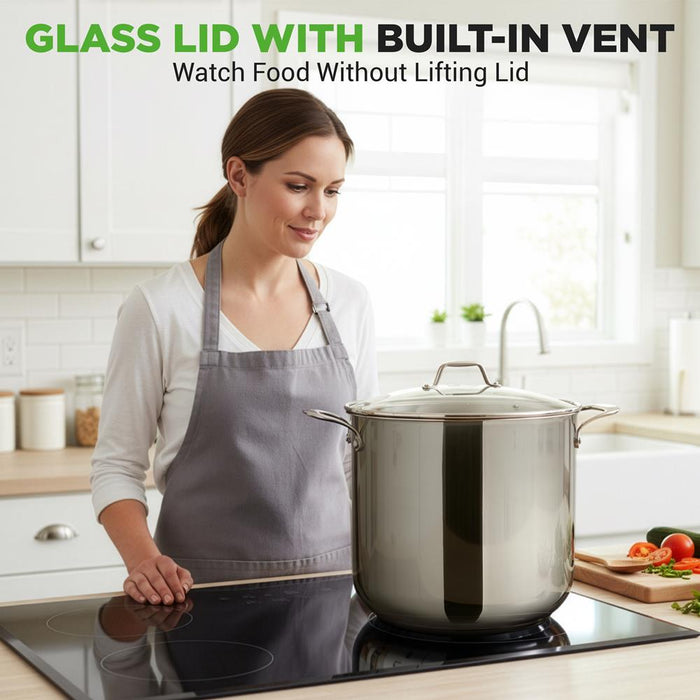 19-Quart Stainless Steel Stockpot, Induction-Compatible, See-Through Lid