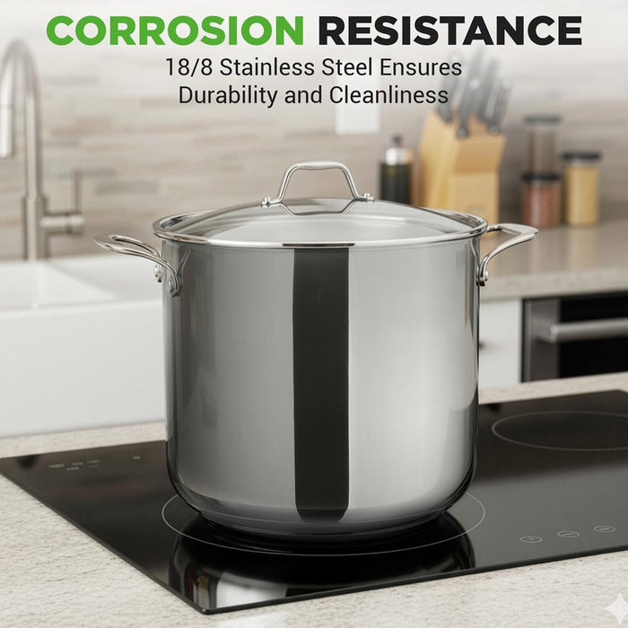19-Quart Stainless Steel Stockpot, Induction-Compatible, See-Through Lid
