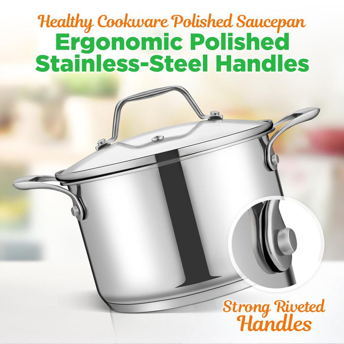 Stainless Steel Cookware Soup Pot - 3 Quart, Heavy Duty Induction Pot, Soup Pot With Lid