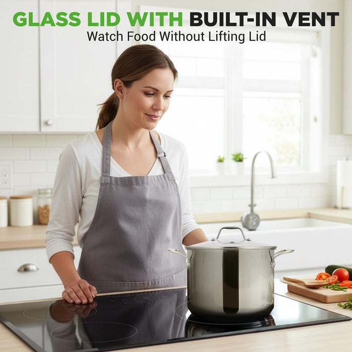 8-Quart Stock Pot, Even Heat, Stainless Steel, See-Through Lid