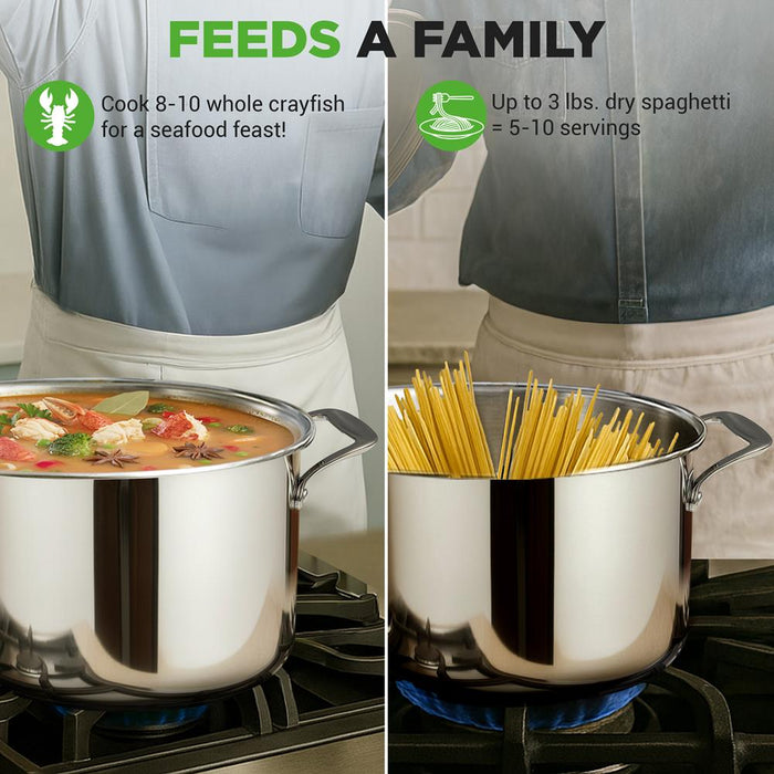 8-Quart Stock Pot, Even Heat, Stainless Steel, See-Through Lid