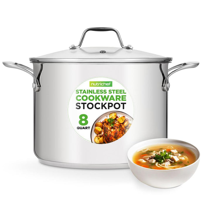 Stainless Steel Cookware Stockpot - 8 Quart, Heavy Duty Induction Pot, Stock Pot With Lid