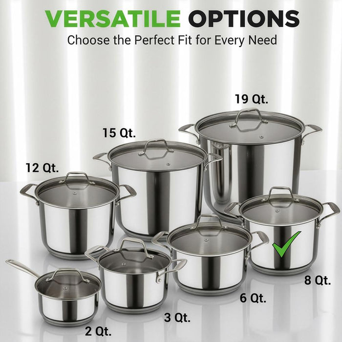 8-Quart Stock Pot, Even Heat, Stainless Steel, See-Through Lid