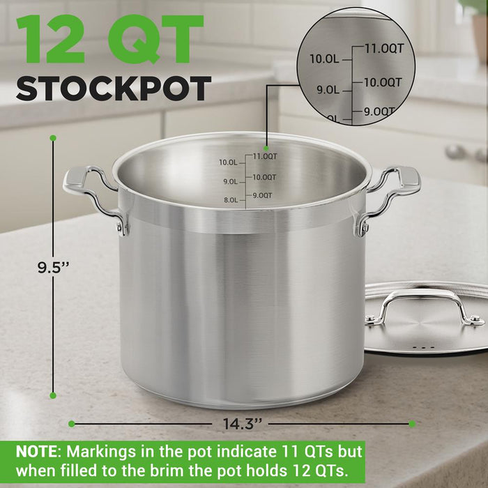 12-Quart Stockpot for Stew & Soup, Induction Compatible, Stainless Steel