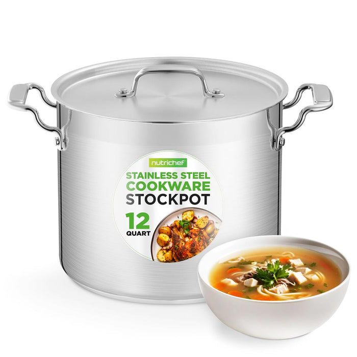 Stainless Steel Cookware Stockpot - 12 Quart, Heavy Duty Induction Pot, Soup Pot With Stainless Steel Lid