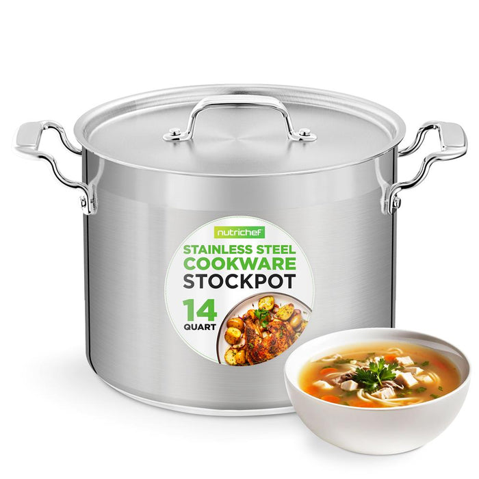 Stainless Steel Cookware Stockpot - 14 Quart, Heavy Duty Induction Pot, Soup Pot With Stainless Steel Lid