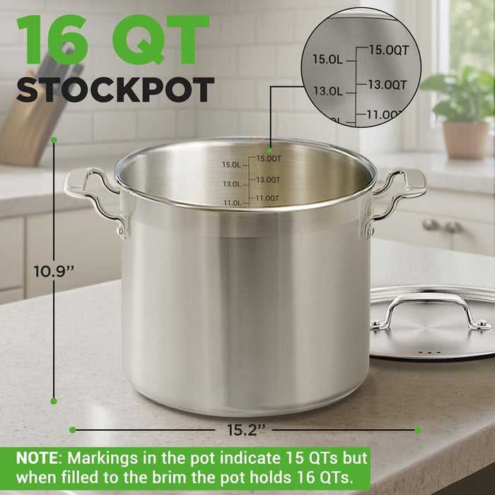 16-Quart Stockpot, Even Heat, Stainless Steel, Induction Compatible