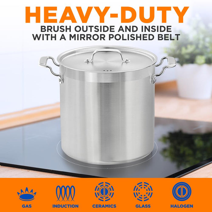 Stainless Steel Cookware Stockpot - 24 Quart, Heavy Duty Induction Pot, Soup Pot With Stainless Steel Lid