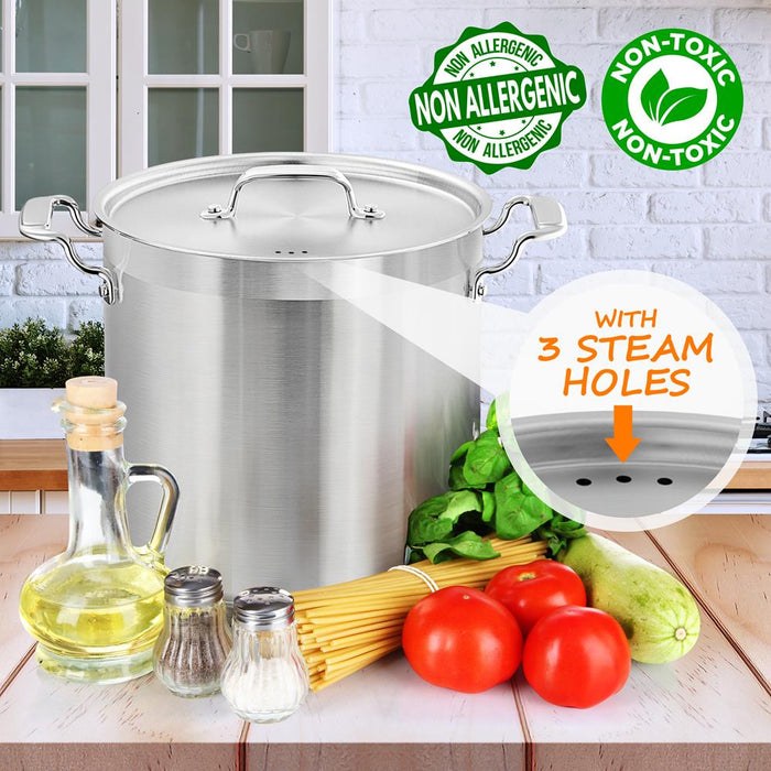 Stainless Steel Cookware Stockpot - 24 Quart, Heavy Duty Induction Pot, Soup Pot With Stainless Steel Lid