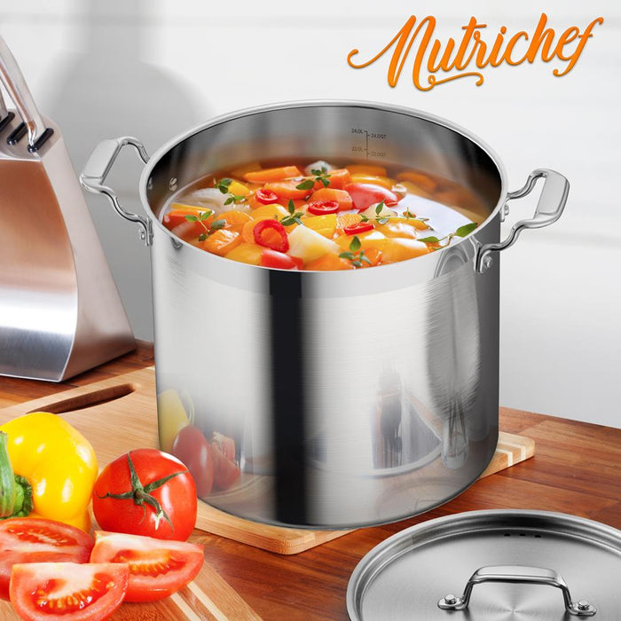 Stainless Steel Cookware Stockpot - 24 Quart, Heavy Duty Induction Pot, Soup Pot With Stainless Steel Lid