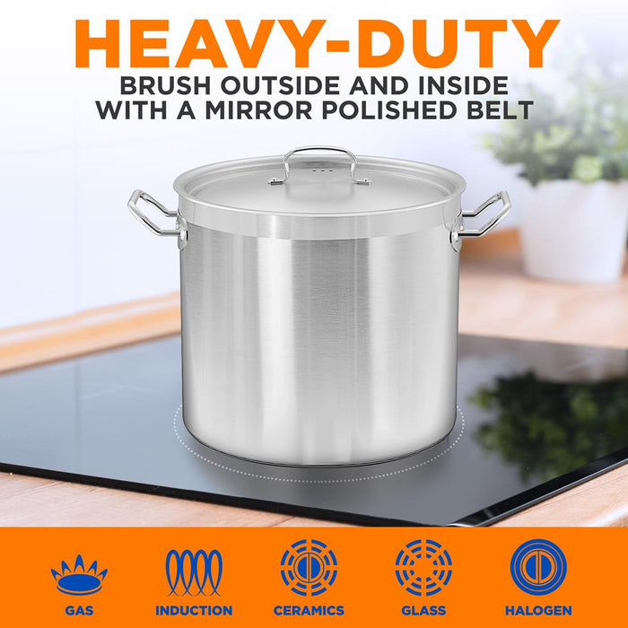 Stainless Steel Cookware Stockpot - 30 Quart, Heavy Duty Induction Pot, Soup Pot With Stainless Steel Lid