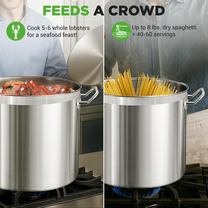 30 Qt Stainless Steel Stockpot, Even Heat, Induction Compatible