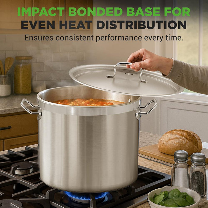30 Qt Stainless Steel Stockpot, Even Heat, Induction Compatible