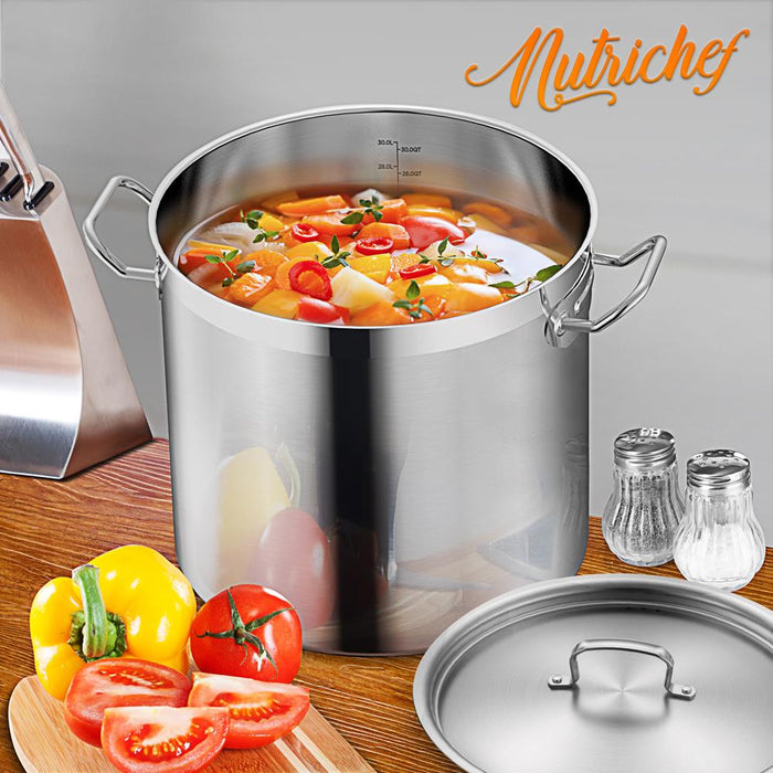 Stainless Steel Cookware Stockpot - 30 Quart, Heavy Duty Induction Pot, Soup Pot With Stainless Steel Lid