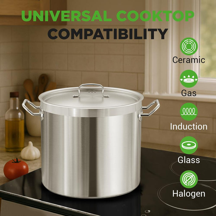 30 Qt Stainless Steel Stockpot, Even Heat, Induction Compatible