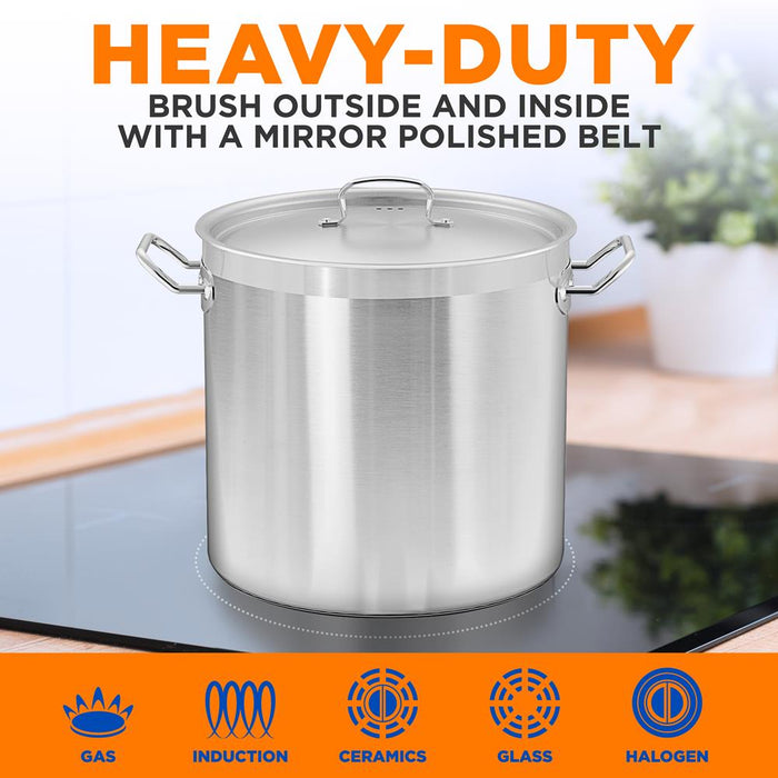 Stainless Steel Cookware Stockpot - 35 Quart, Heavy Duty Induction Pot, Soup Pot With Stainless Steel Lid